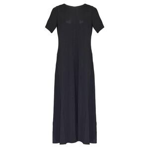 Eileen Fisher Fine Tencel Jersey Black Crew Neck Maxi Long Dress Size XS NWT